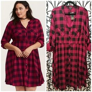 TORRID Plus Red and Black Plaid Button Front Dress